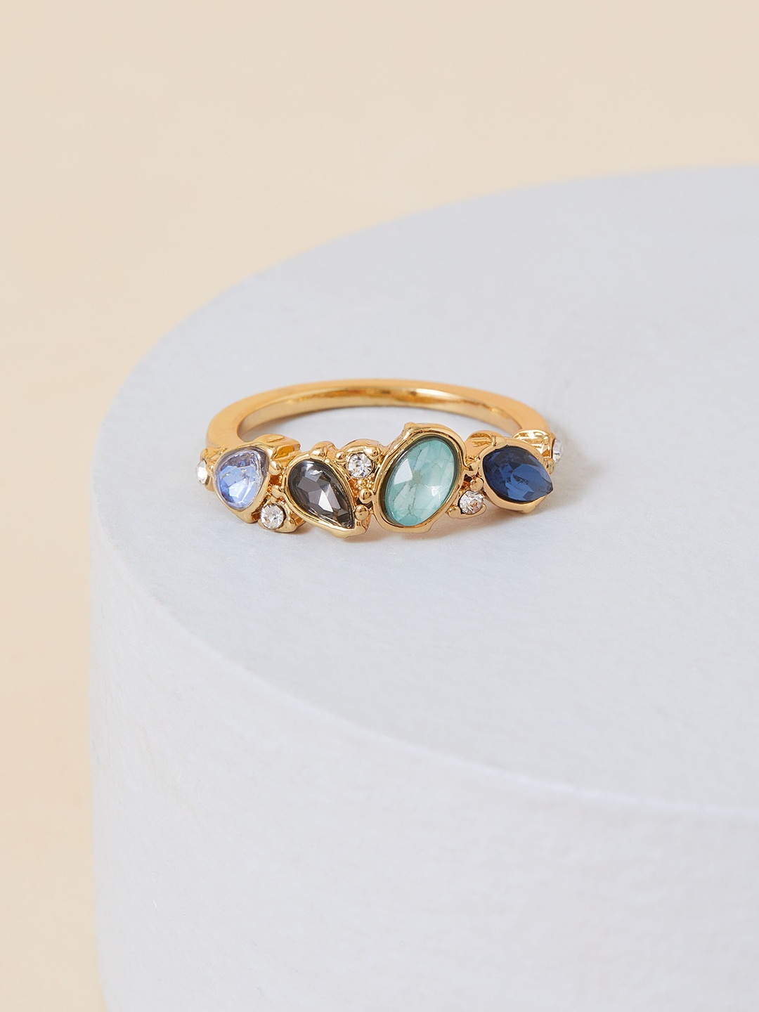 Accessorize Gold-Toned Crystal-Studded Finger Ring