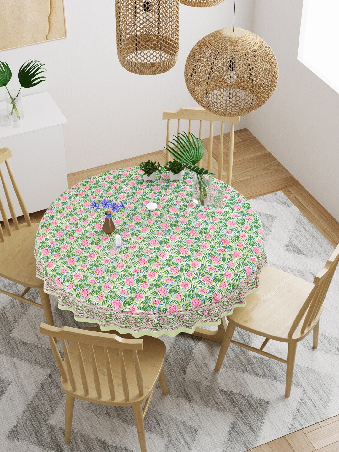 BLOCKS OF INDIA Green & Pink Floral Printed Pure Cotton Round 4-Seater Table Cloth
BLOCKS OF INDIA Green & Pink Floral Printed Pure Cotton Round 4-Seater Table Cloth