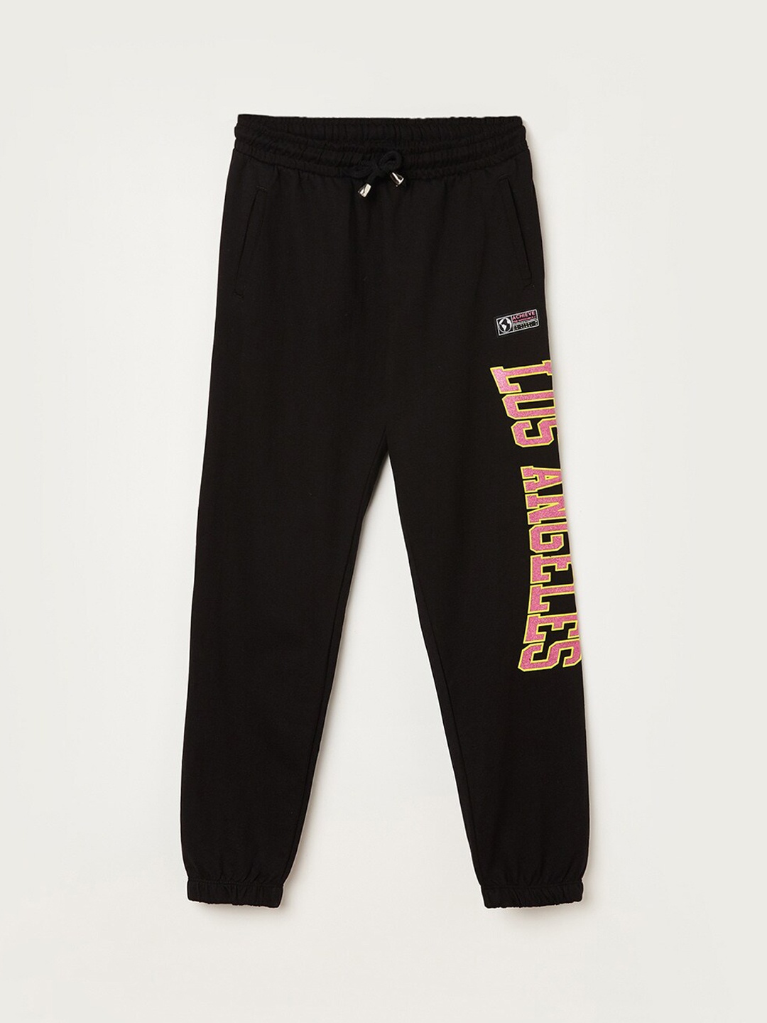 Fame Forever by Lifestyle Girls Printed Pure Cotton Joggers, Black