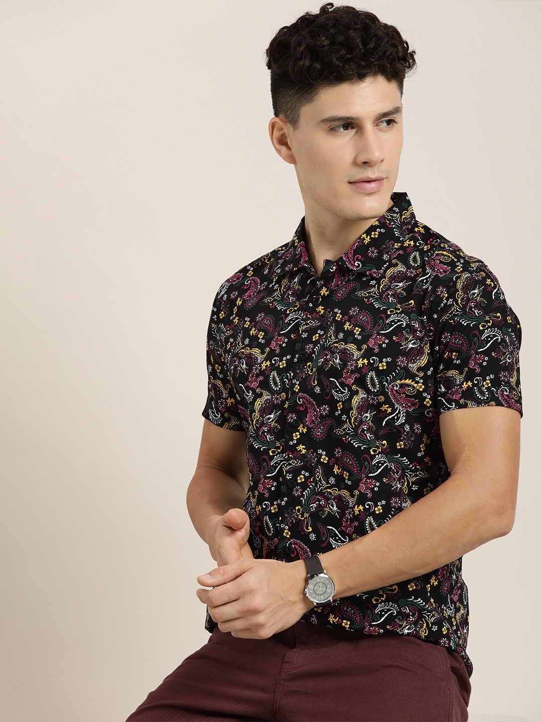 Moda Rapido Cuban Collar Slim Fit Ethnic Motifs Printed Pure Cotton Casual Shirt, Black
Moda Rapido Cuban Collar Slim Fit Ethnic Motifs Printed Pure Cotton Casual Shirt, Black