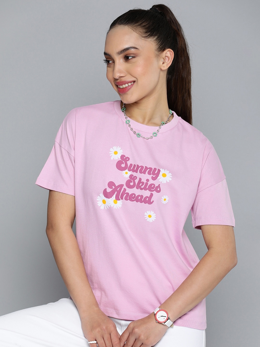 HERE&NOW Graphic Typography Printed Drop-Shoulder Sleeves Pure Cotton T-shirt, Lavender
HERE&NOW Graphic Typography Printed Drop-Shoulder Sleeves Pure Cotton T-shirt, Lavender