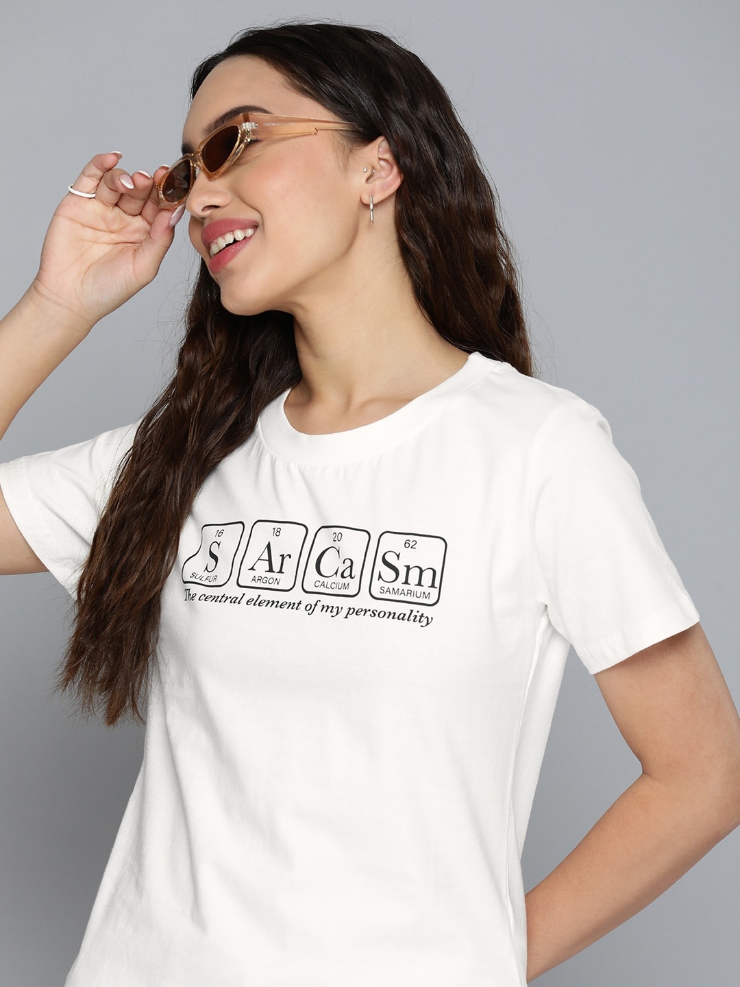 HERE&NOW Typography Printed Pure Cotton T-shirt, White