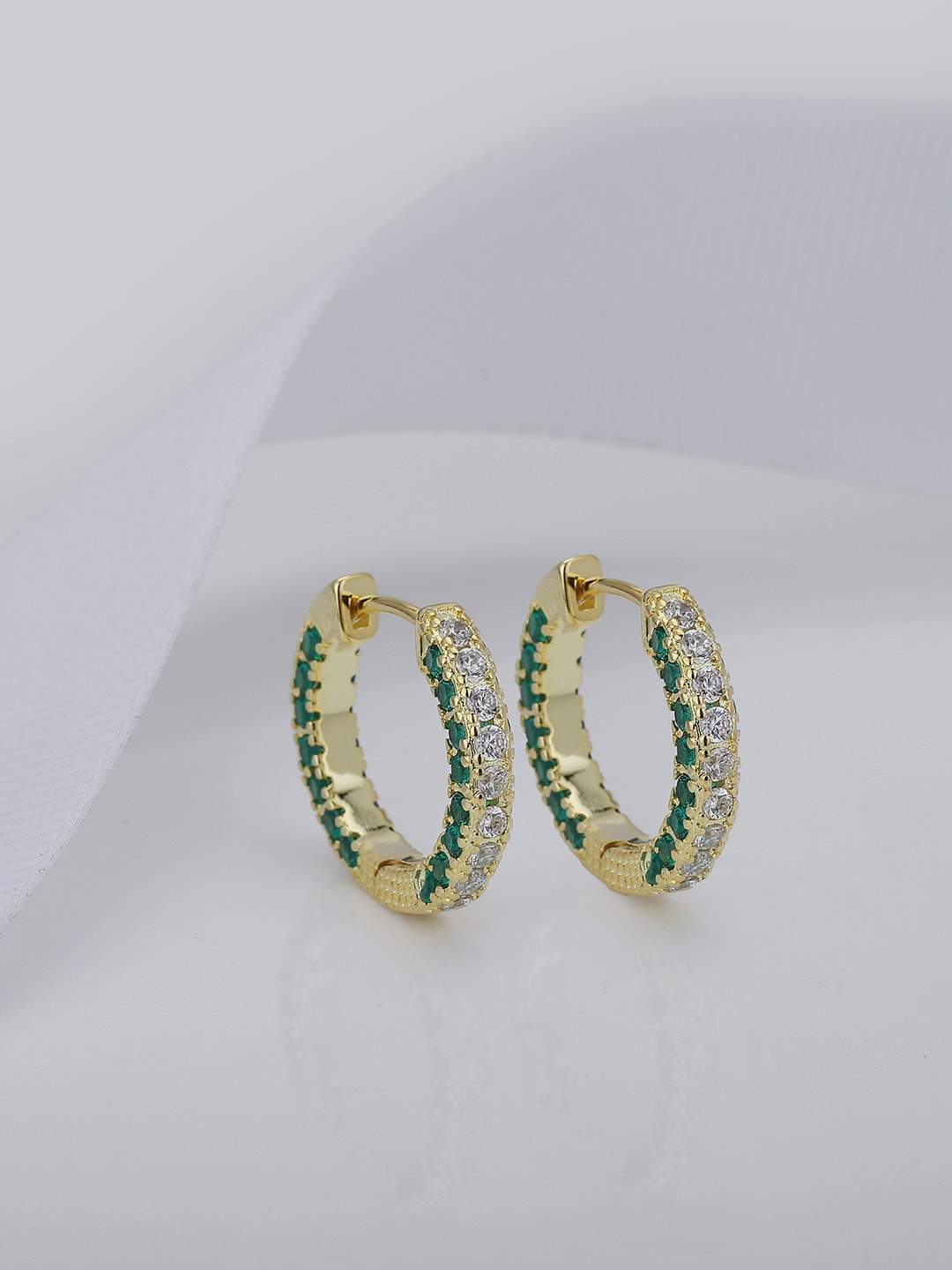 Carlton London Gold-Plated Circular Premium Hoop Earrings, Green