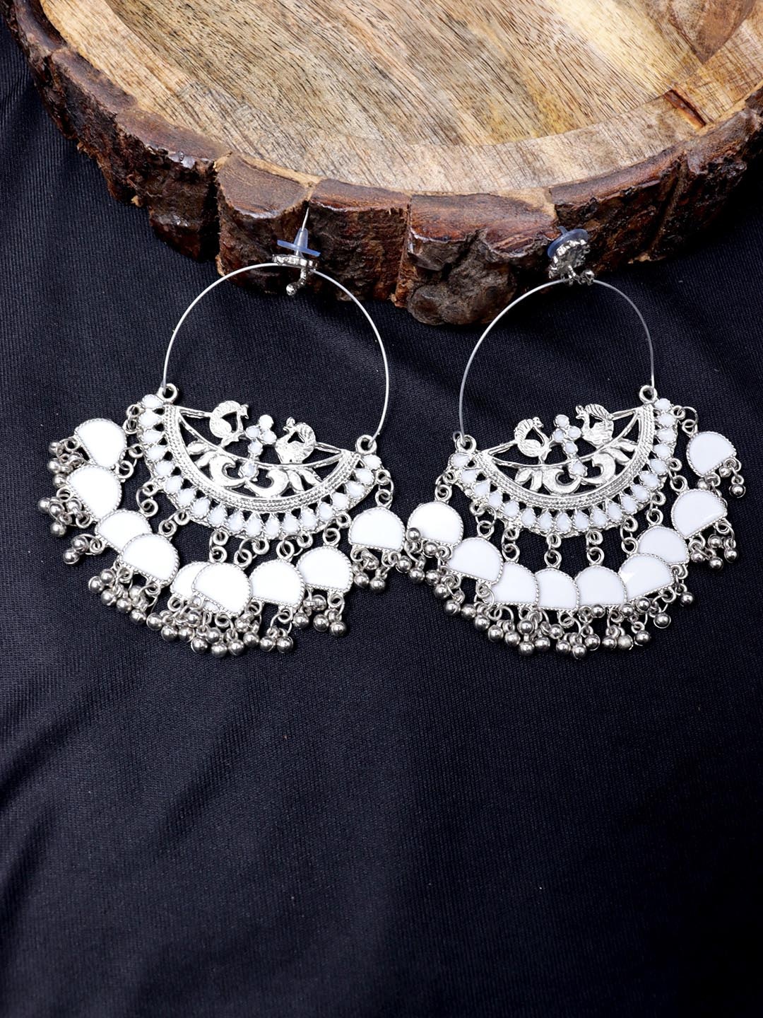 VAGHBHATT Silver-Plated Stone Studded Oxidized Contemporary Chandbalis Earrings, White
VAGHBHATT Silver-Plated Stone Studded Oxidized Contemporary Chandbalis Earrings, White