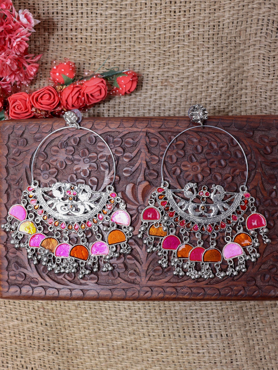 VAGHBHATT Silver Plated Oxidised Contemporary Afhgan Stone Beaded Chandbali Earrings, Pink
VAGHBHATT Silver Plated Oxidised Contemporary Afhgan Stone Beaded Chandbali Earrings, Pink