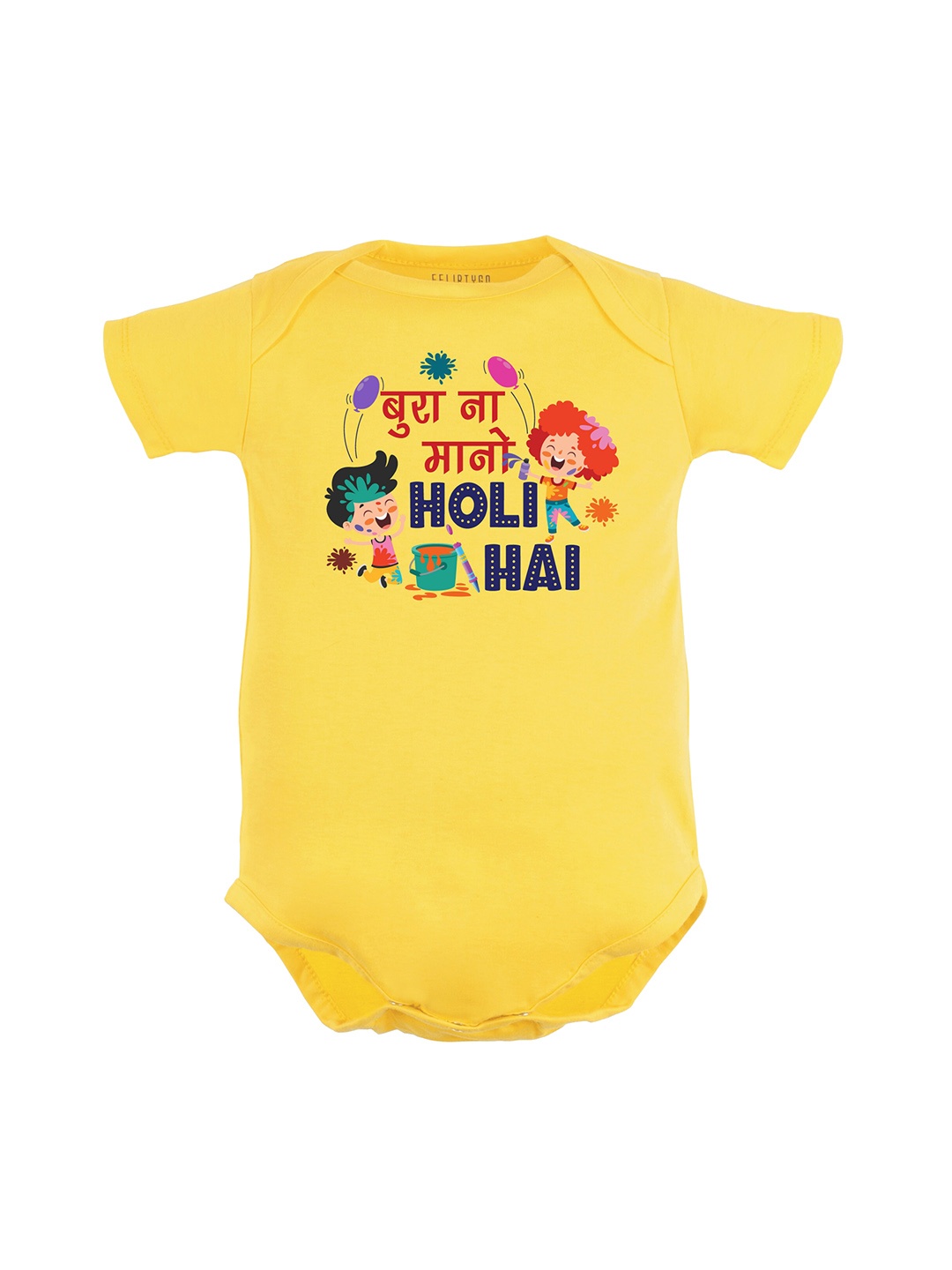 FFLIRTYGO Infants Holi Printed Pure Cotton Bodysuit, Yellow