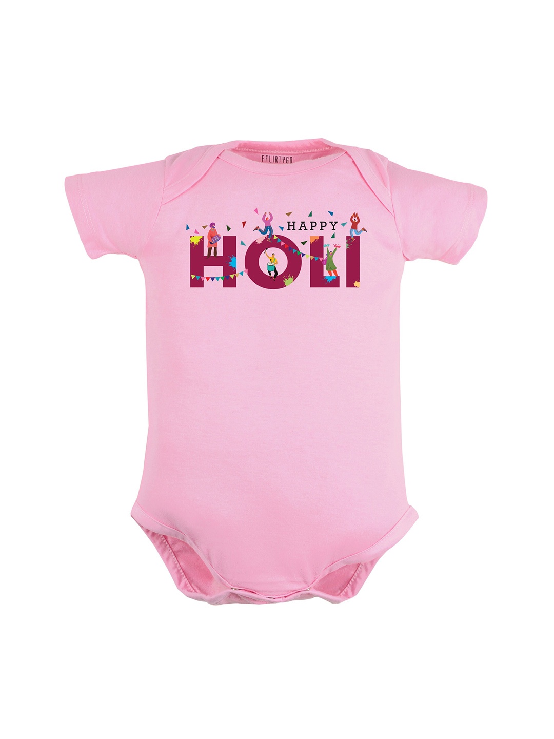 FFLIRTYGO Kids Printed Pure Cotton Romper, Pink