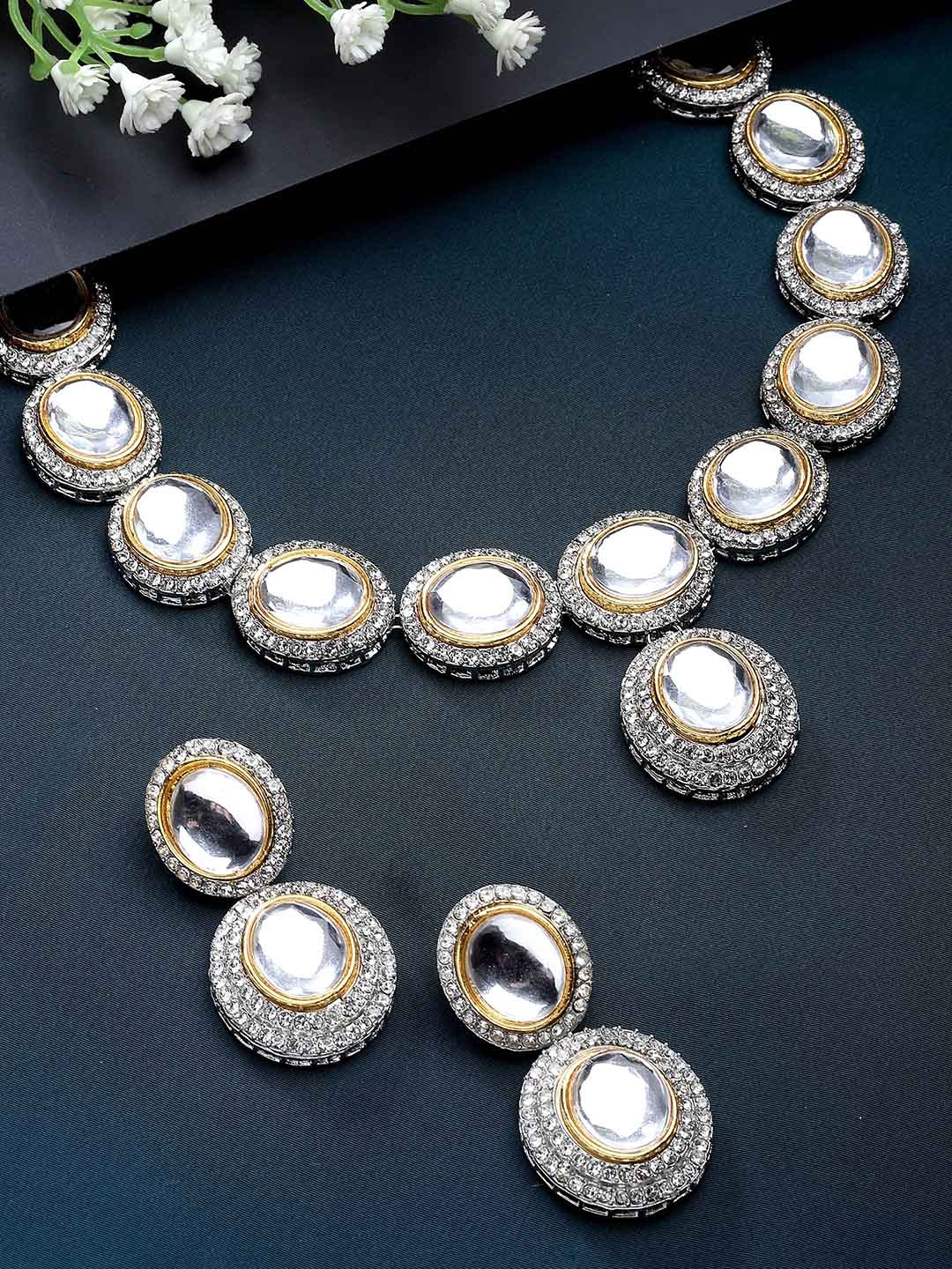 KARATCART Silver-Plated Kundan-Studded Jewellery Set