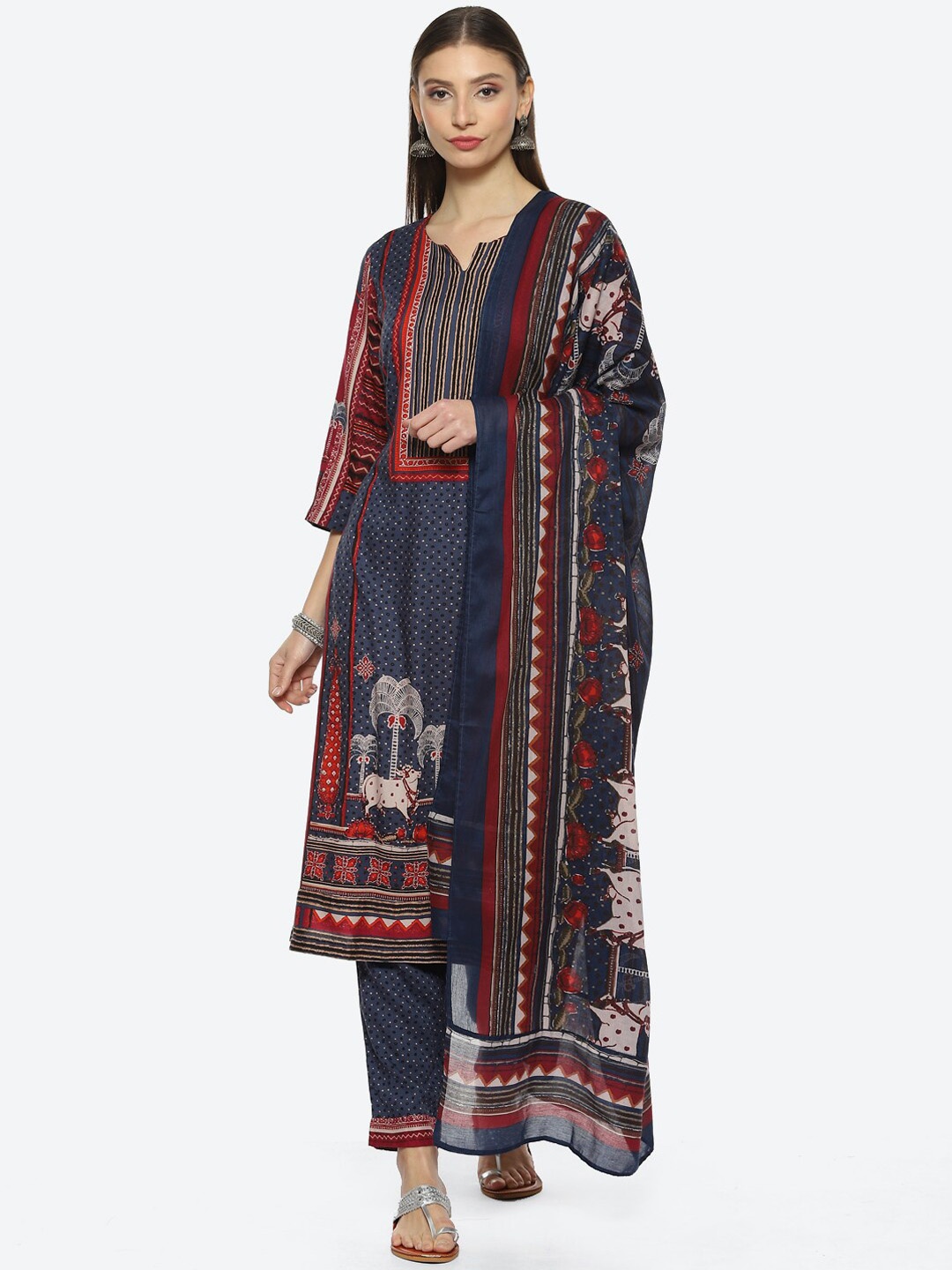 Biba Women Plus Size Notched Neck Ethnic Motifs Printed Kurta With Trousers & Dupatta, Blue
Biba Women Plus Size Notched Neck Ethnic Motifs Printed Kurta With Trousers & Dupatta, Blue