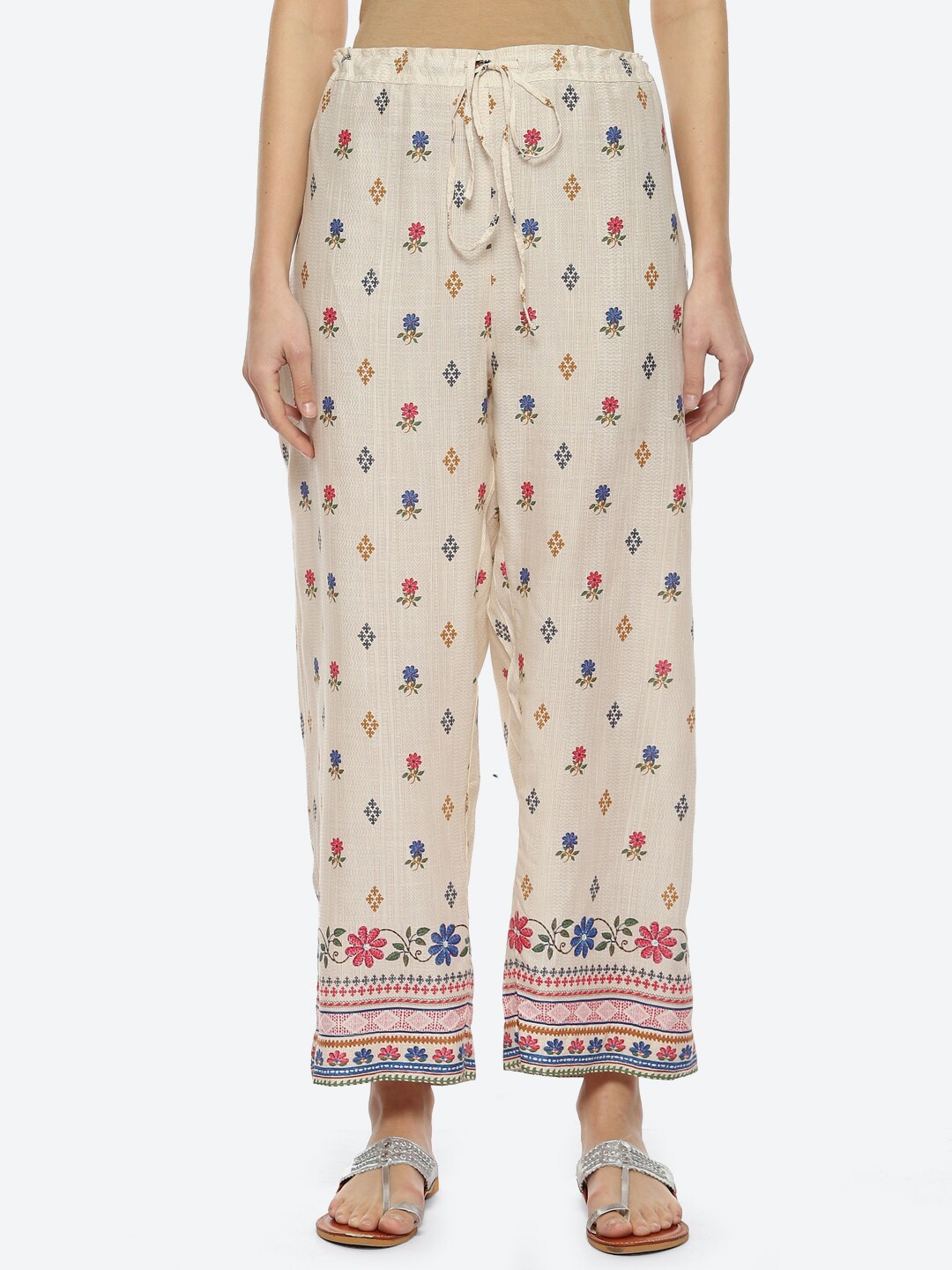 Biba Women Floral Printed Palazzos, Beige