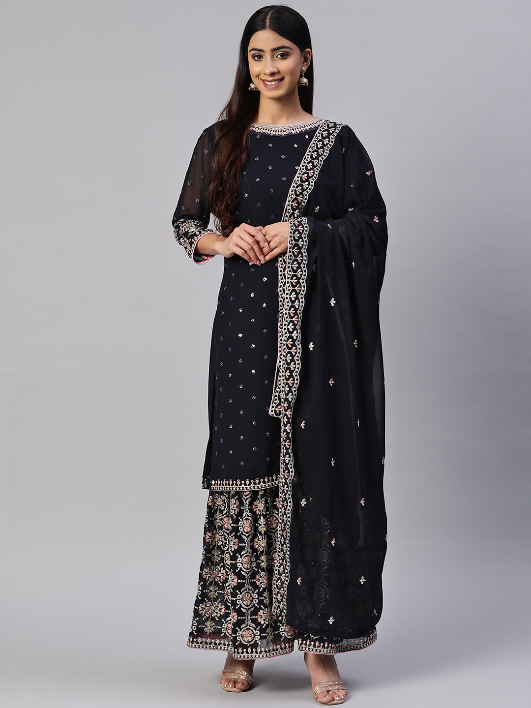 Readiprint Fashions Embroidered Semi-Stitched Dress Material, Navy blue 
Readiprint Fashions Embroidered Semi-Stitched Dress Material, Navy blue