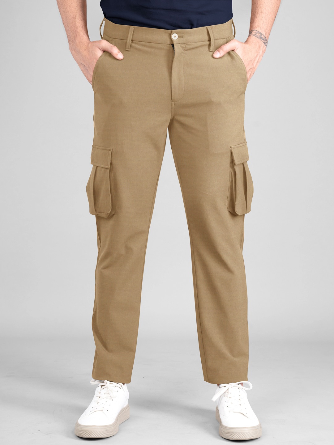 The Pant Project Men Tailored Slim Fit Wrinkle Free Cargos, Khaki