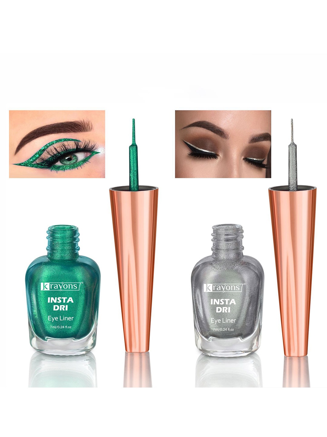 krayons Set of 2 Insta Dri Long-Lasting Sparkling Eyeliner 7ml each - Green 03 & Silver 05, Grey
krayons Set of 2 Insta Dri Long-Lasting Sparkling Eyeliner 7ml each - Green 03 & Silver 05, Grey