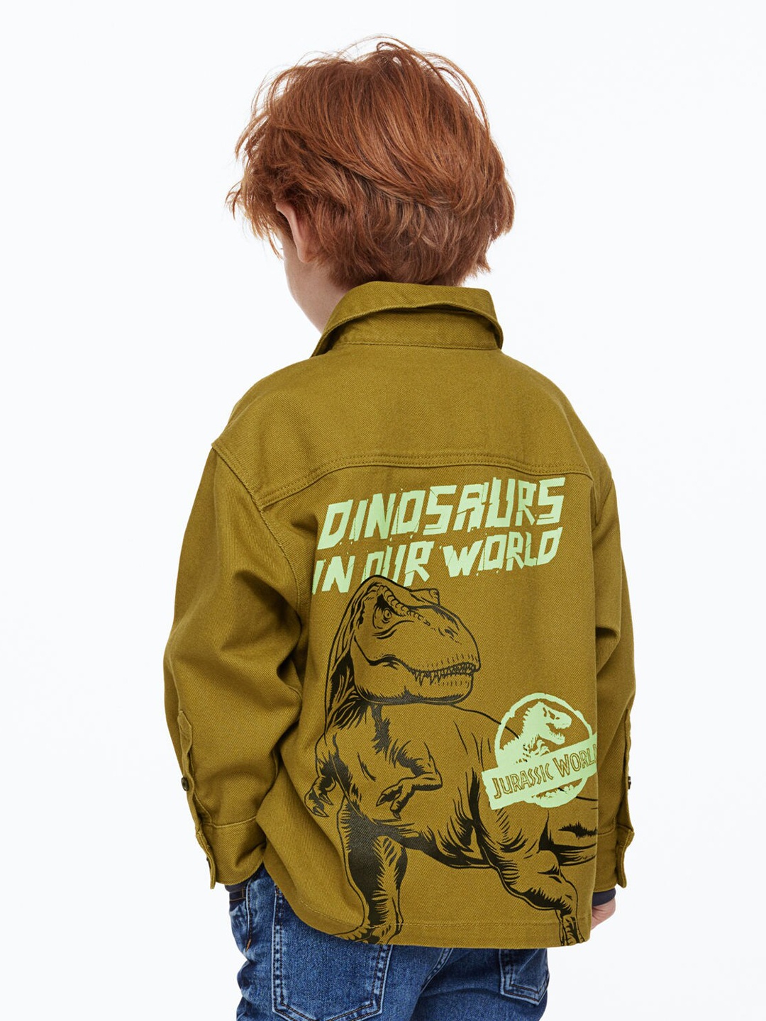 H&M Boys Printed Twill Overshirt, Olive