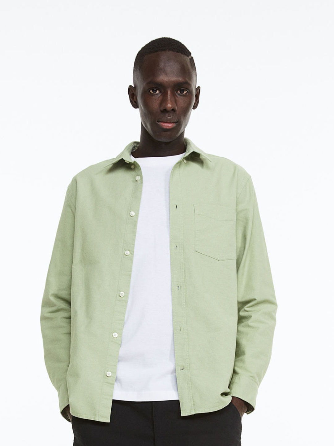 H&M Men Regular Fit Oxford Shirt, Green