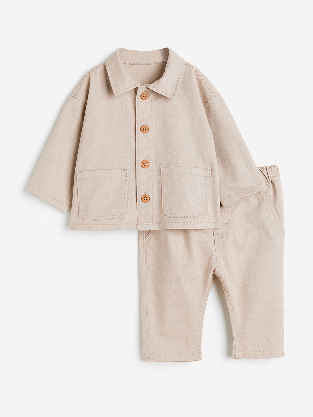 H&M Boys 2-Piece Twill Set, Beige