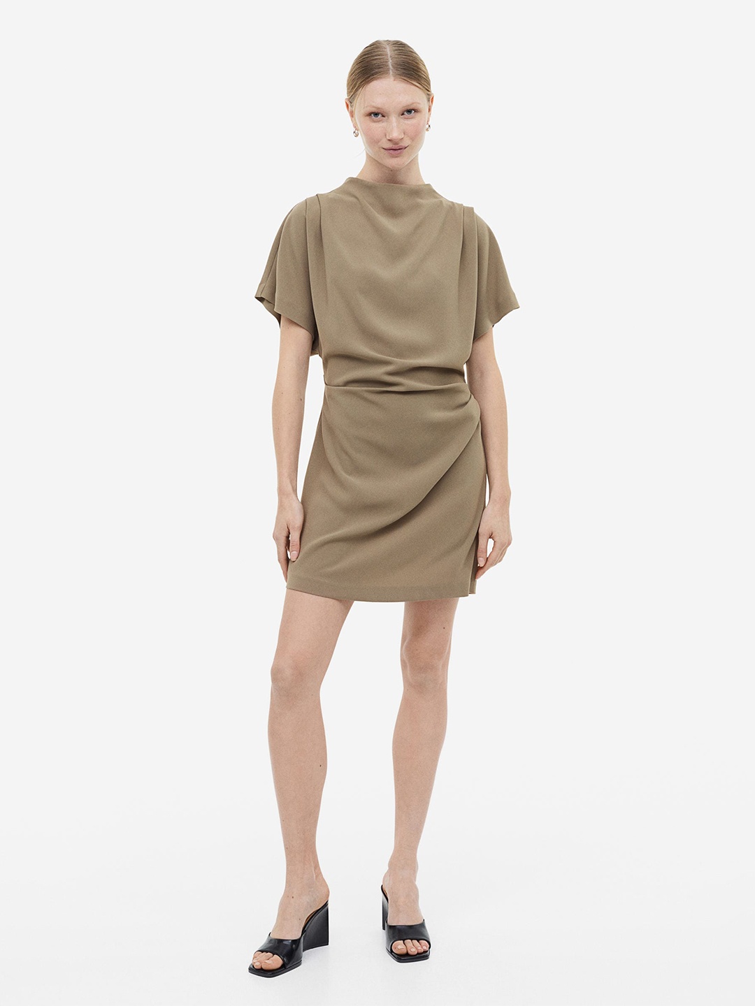 H&M Gathered Crepe Dress, Taupe