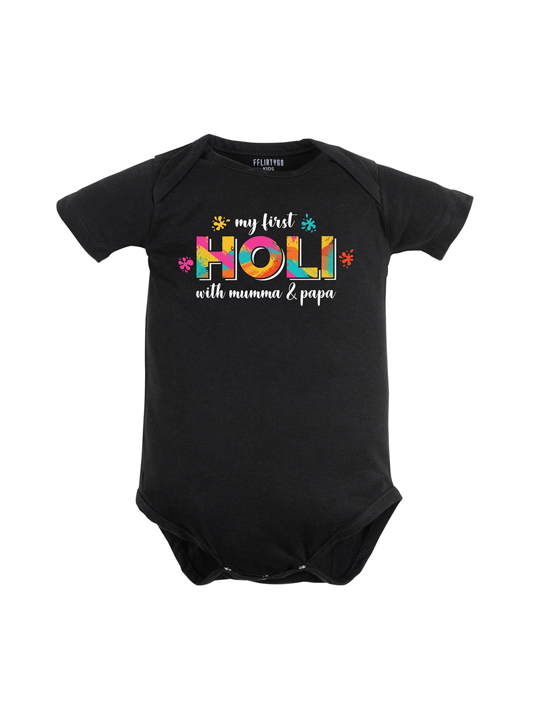 FFLIRTYGO Infants Typography Printed Pure Cotton Bodysuit, Black