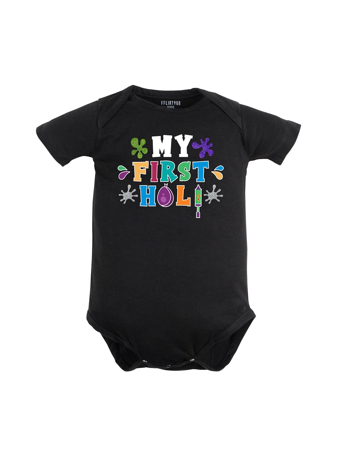 FFLIRTYGO Kids Printed Pure Cotton Romper, Black