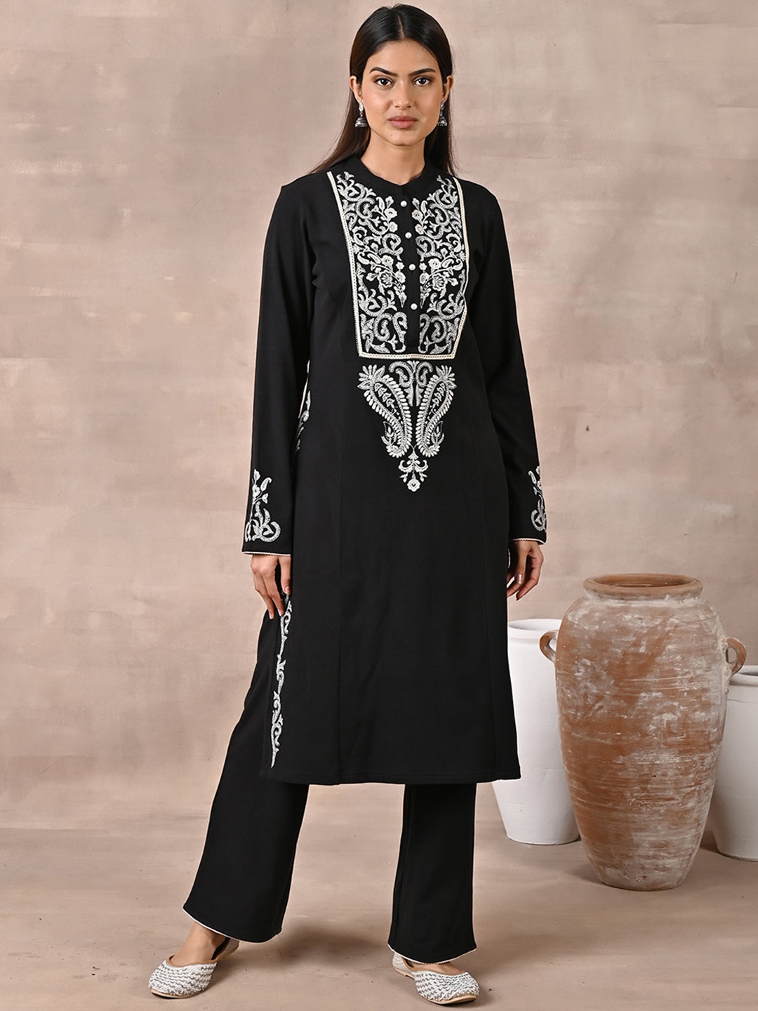 Lakshita Women Plus Size Ethnic Motifs Embroidered Pure Cotton Kurta with Trousers, Black
Lakshita Women Plus Size Ethnic Motifs Embroidered Pure Cotton Kurta with Trousers, Black