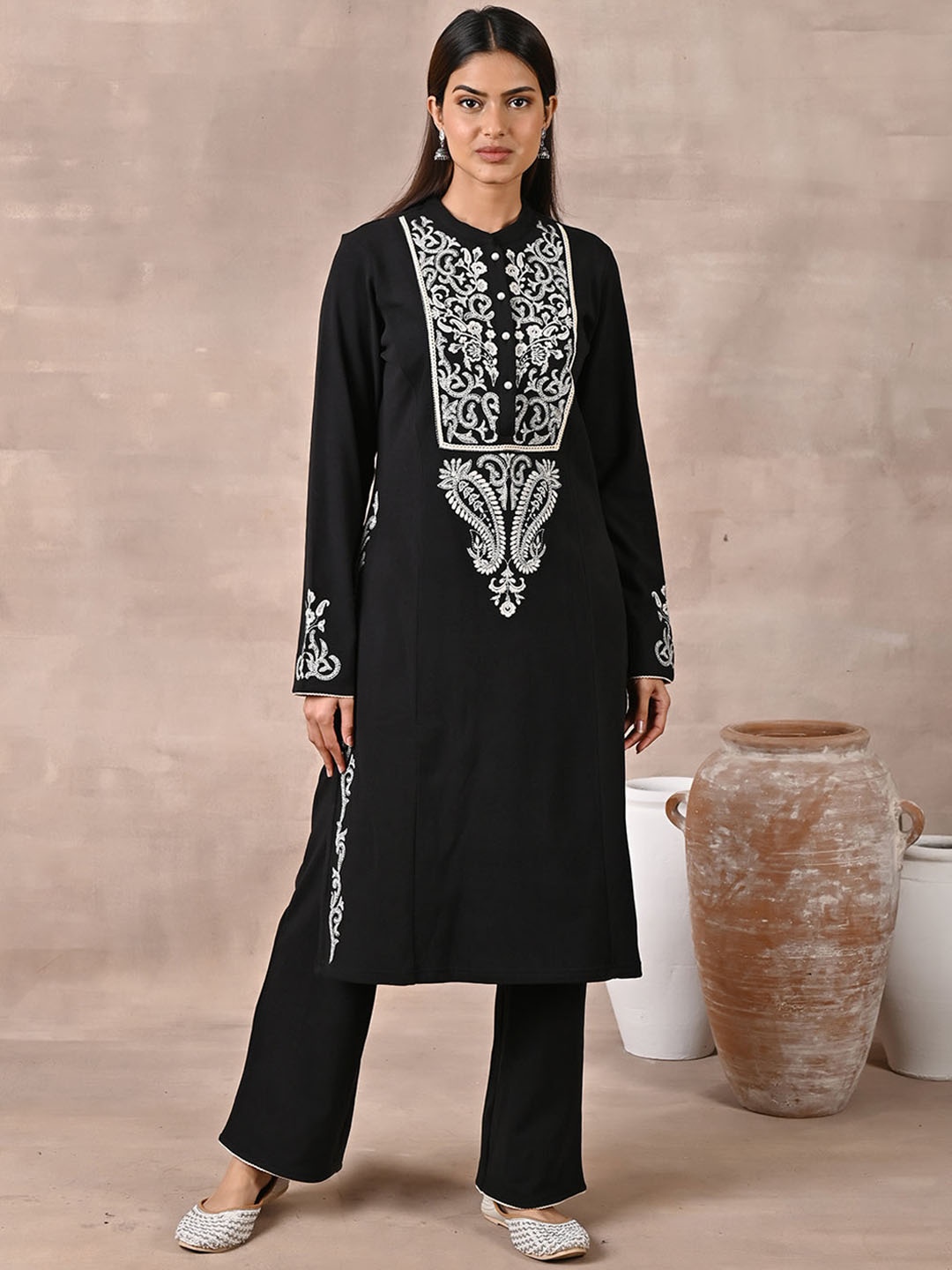 Lakshita Women Plus Size Ethnic Motif Embroidered Pure Cotton Kurta With Palazzos, Black
Lakshita Women Plus Size Ethnic Motif Embroidered Pure Cotton Kurta With Palazzos, Black