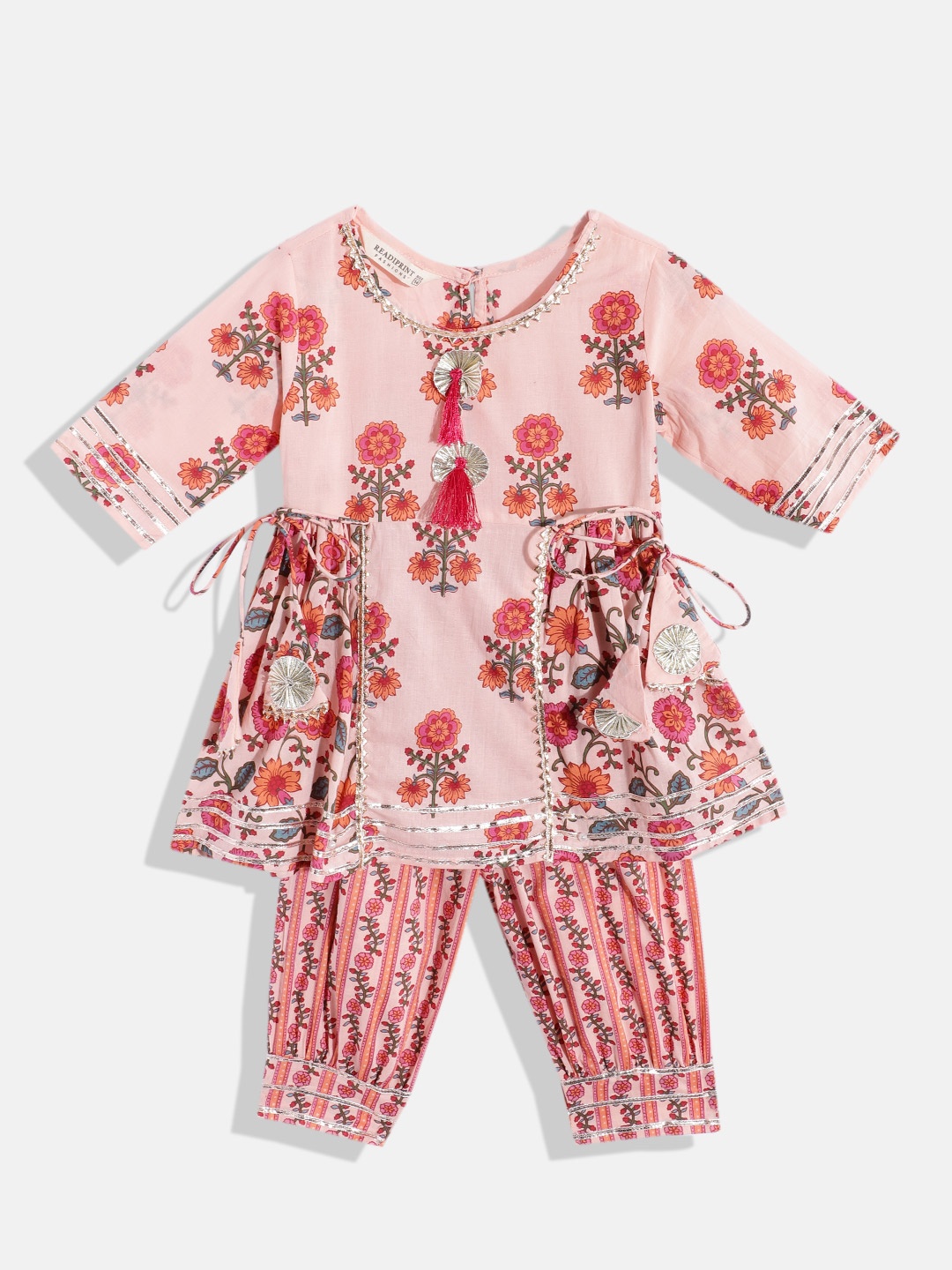 Readiprint Fashions Girls Floral Printed Gotta Patti Pure Cotton Kurta with Palazzos, Pink
Readiprint Fashions Girls Floral Printed Gotta Patti Pure Cotton Kurta with Palazzos, Pink