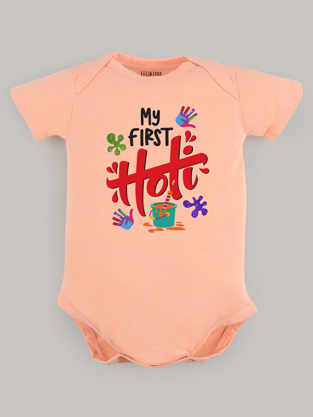 FFLIRTYGO Infants Typography Printed Pure Cotton Bodysuit, Peach