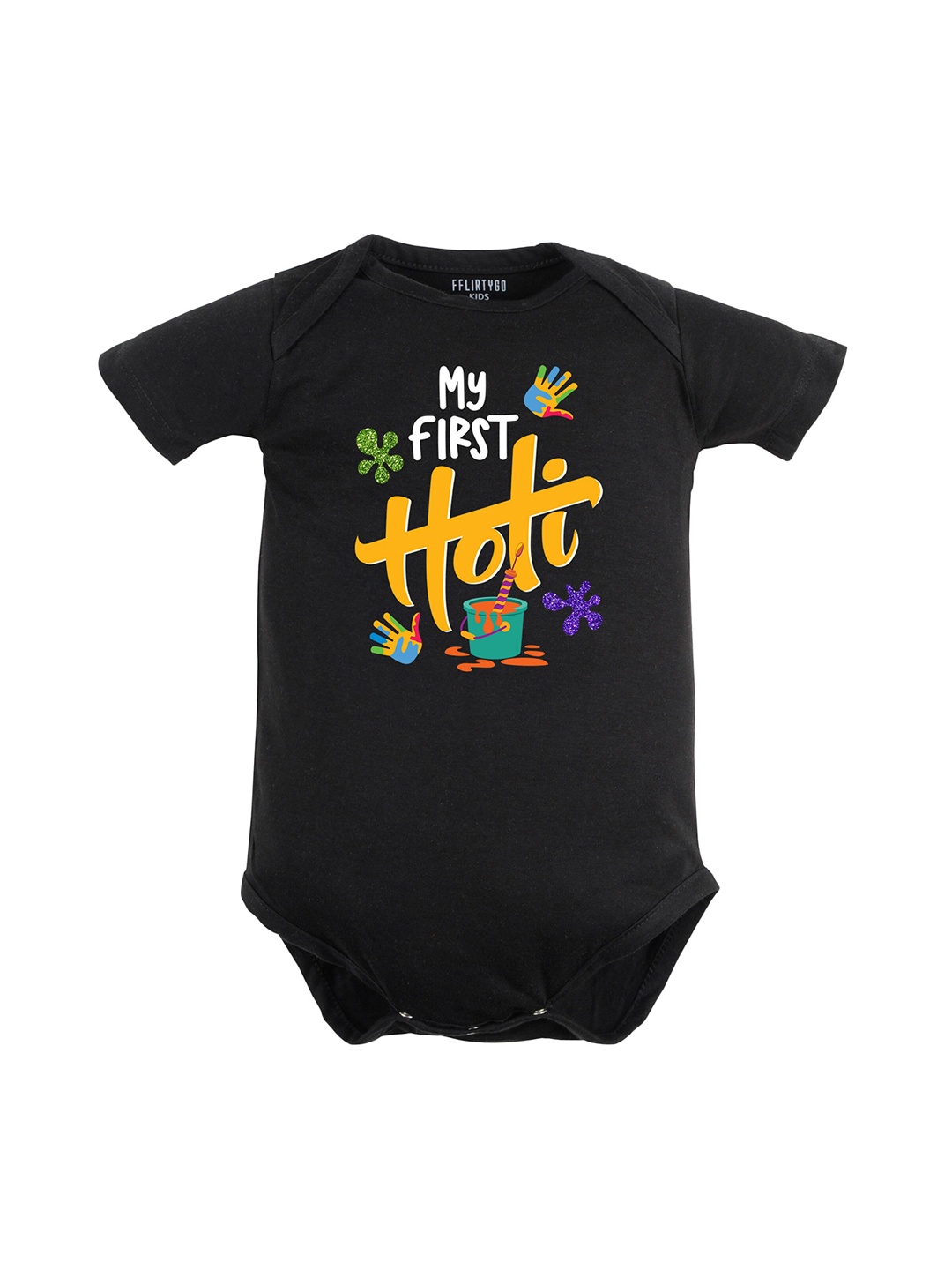 FFLIRTYGO Infants Printed Pure Cotton Romper, Black