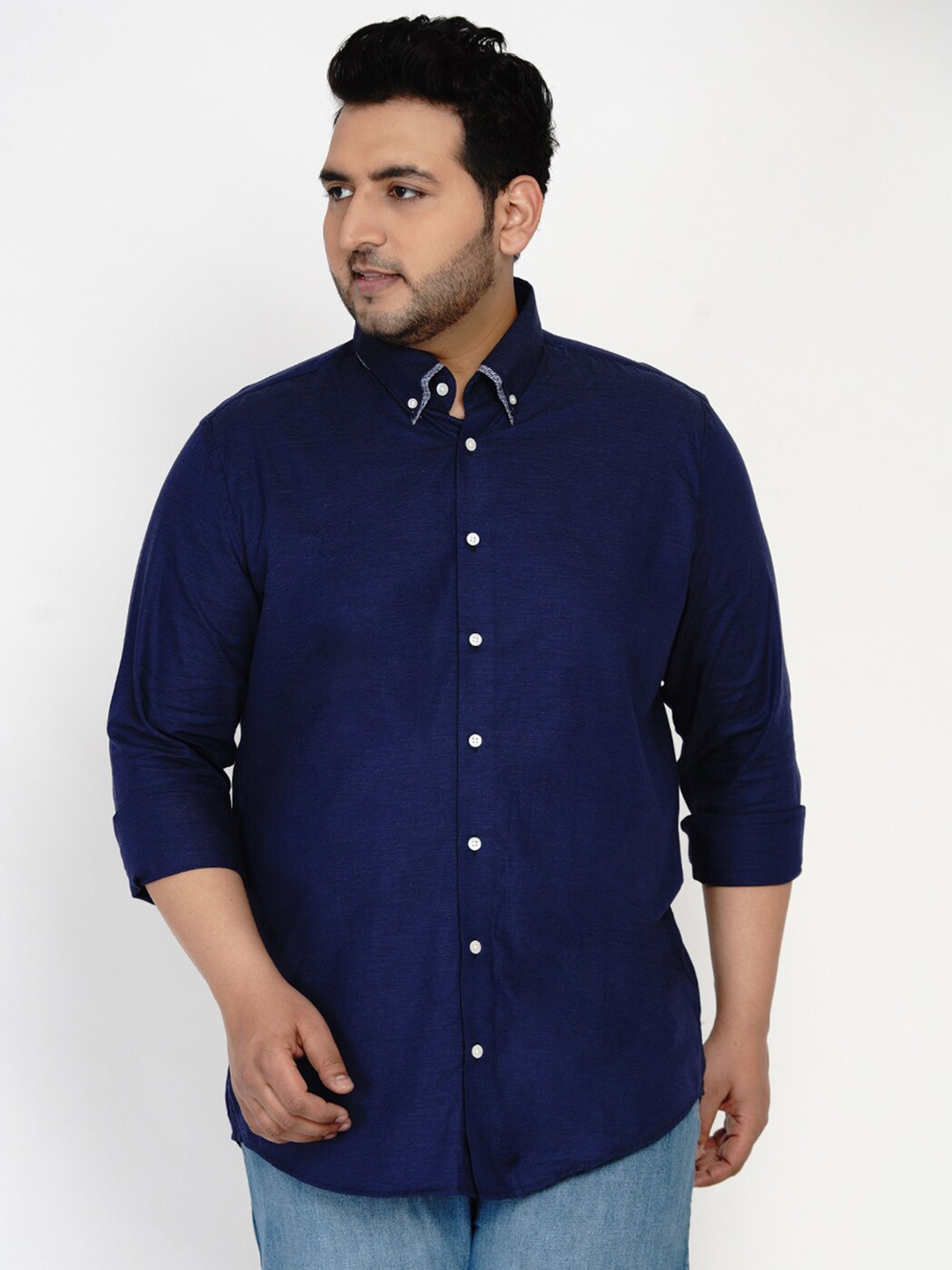 Santonio Men Plus Size Classic Cotton Casual Shirt, Navy blue