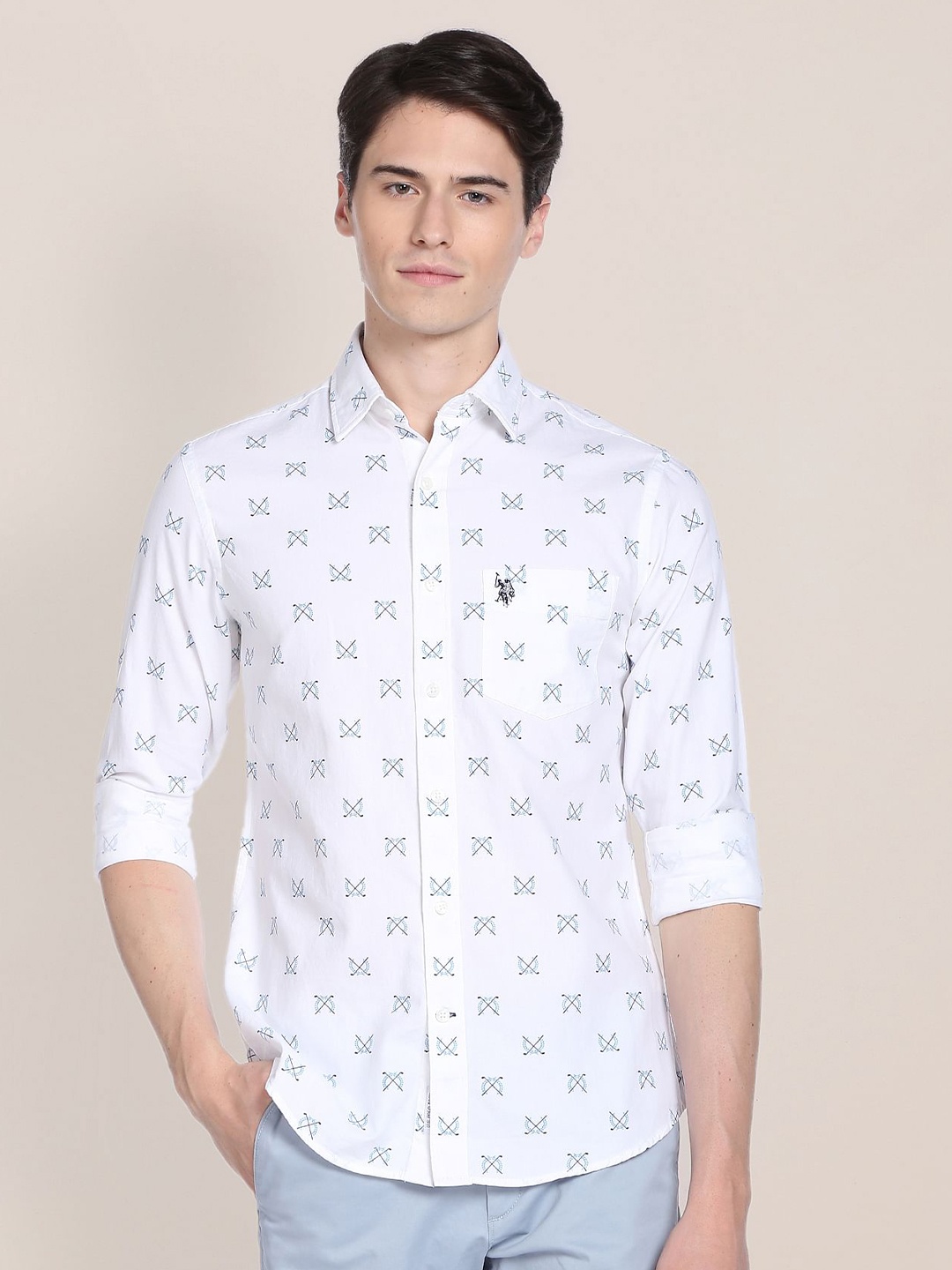U.S. Polo Assn. Men Plus Size Geometric Printed Dobby Pure Cotton Casual Shirt, White
U.S. Polo Assn. Men Plus Size Geometric Printed Dobby Pure Cotton Casual Shirt, White