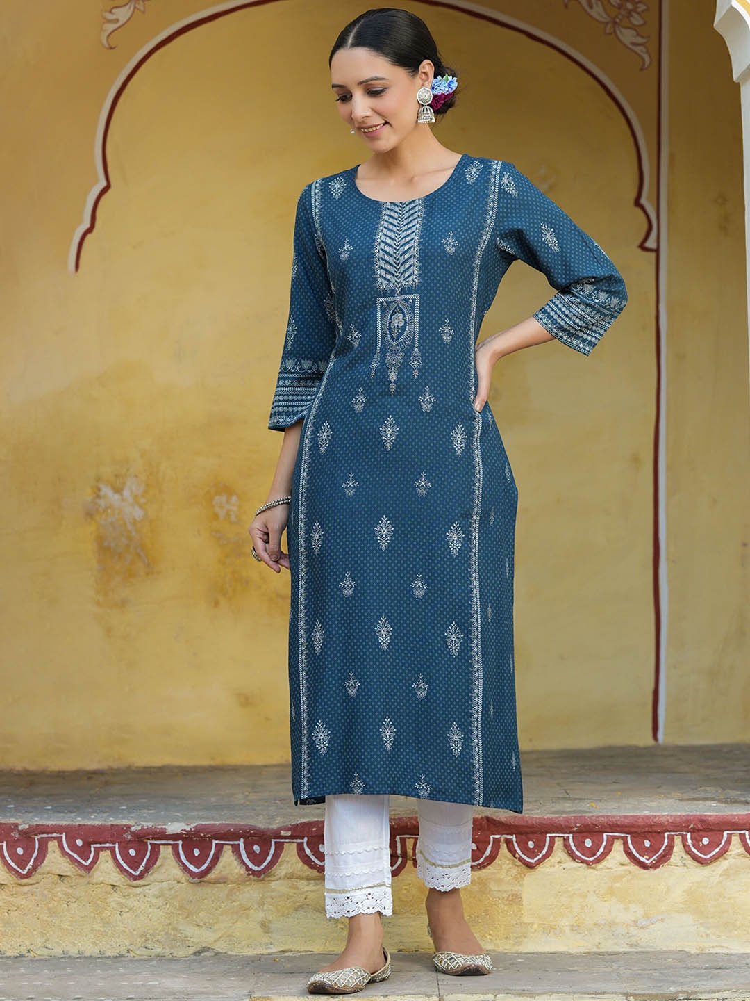 Juniper Women Ethnic Motifs Printed Kurta, Blue