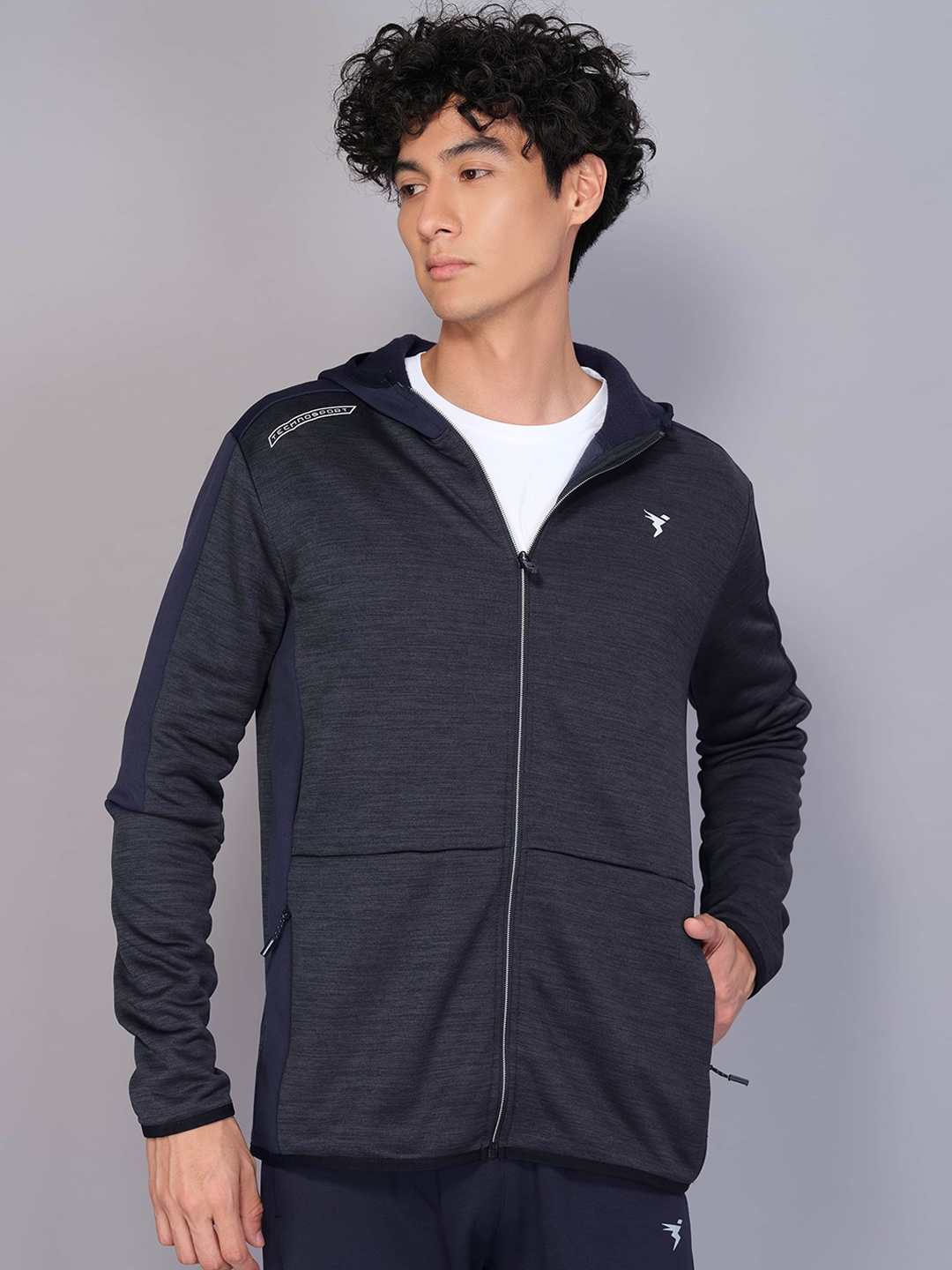 Technosport Men Lightweight Antimicrobial Sporty Hooded Jacket, Charcoal