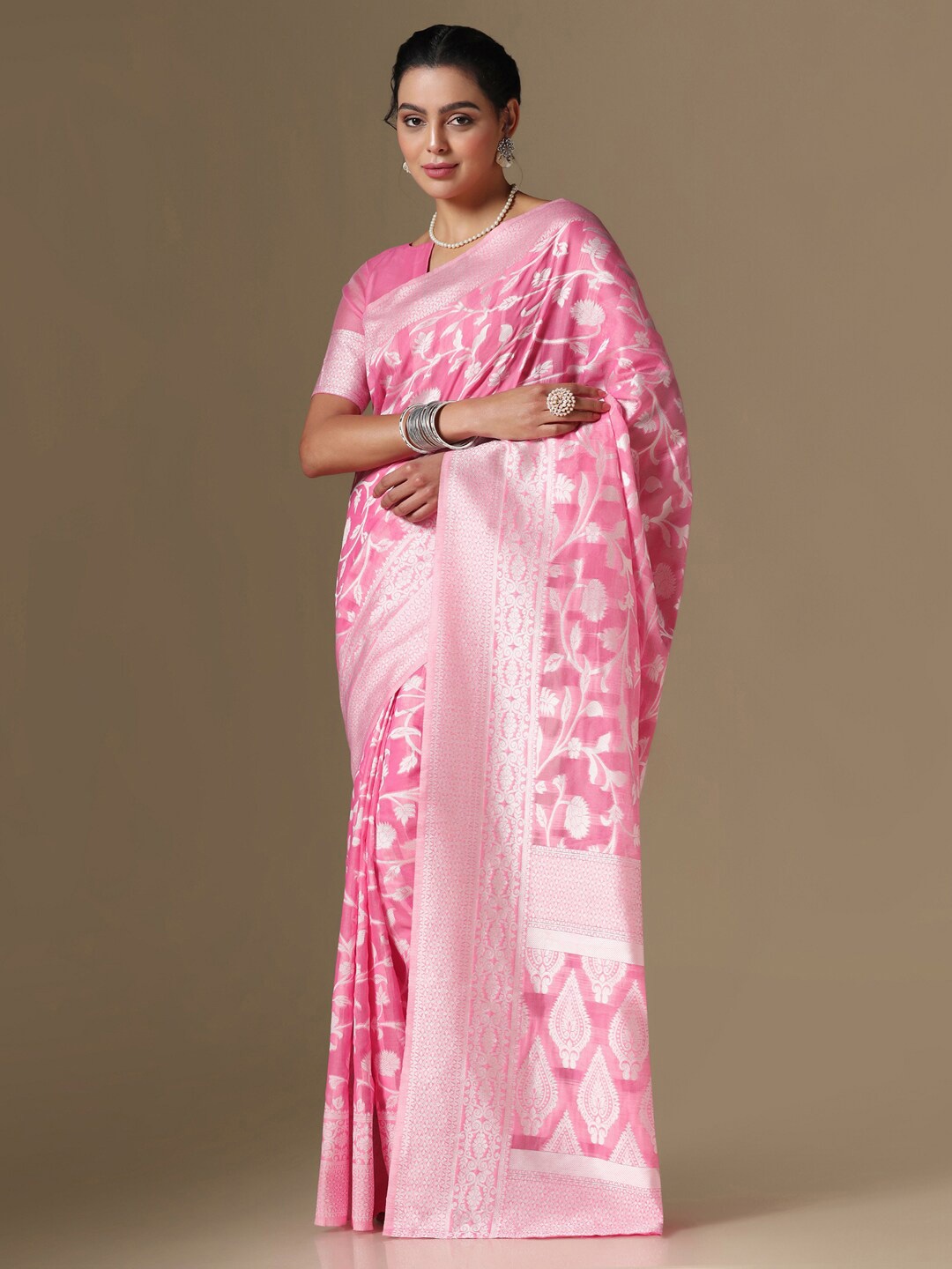Satrani Woven Design Banarasi Saree, Pink