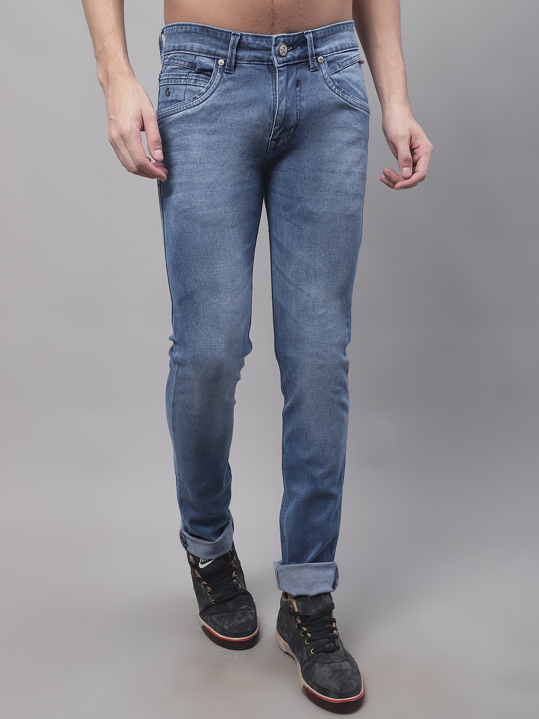 Cantabil Men Light Fade Mid Rise Stretchable Cotton Jeans, Blue