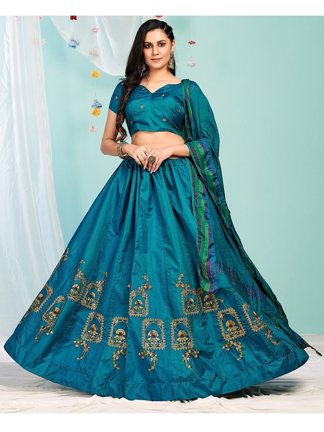 YOYO Fashion Embroidered Silk Semi-Stitched Lehenga & Unstitched Blouse With Dupatta, Teal
YOYO Fashion Embroidered Silk Semi-Stitched Lehenga & Unstitched Blouse With Dupatta, Teal