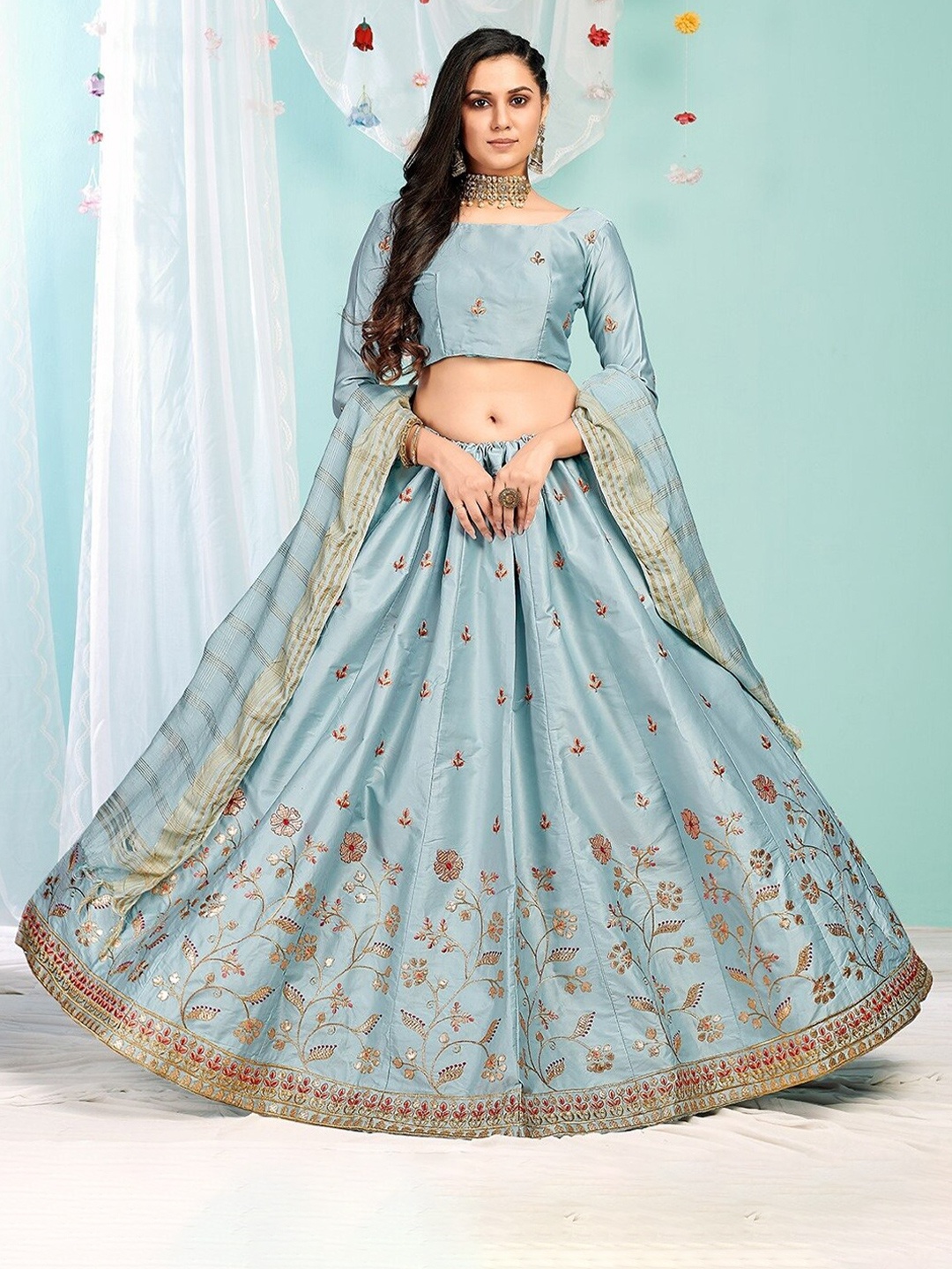 YOYO Fashion Embroidered Satin Semi-Stitched Lehenga & Unstitched Blouse With Dupatta, Turquoise blue
YOYO Fashion Embroidered Satin Semi-Stitched Lehenga & Unstitched Blouse With Dupatta, Turquoise blue