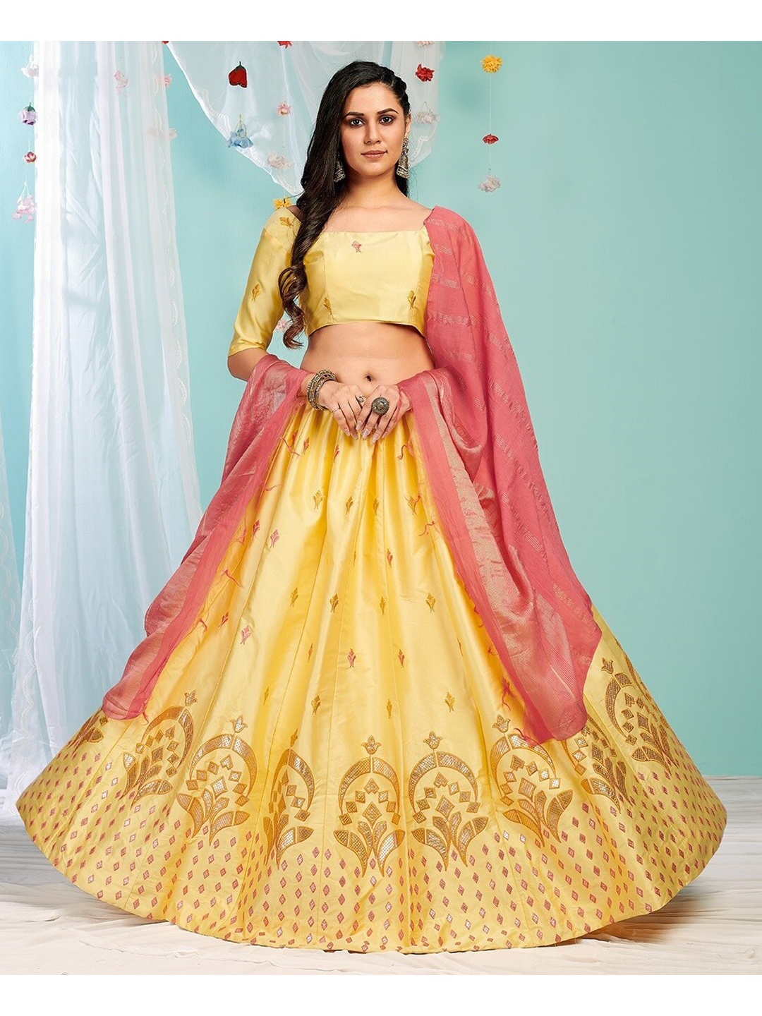 YOYO Fashion Embroidered Thread Work Semi-Stitched Lehenga Choli With Dupatta, Yellow
YOYO Fashion Embroidered Thread Work Semi-Stitched Lehenga Choli With Dupatta, Yellow