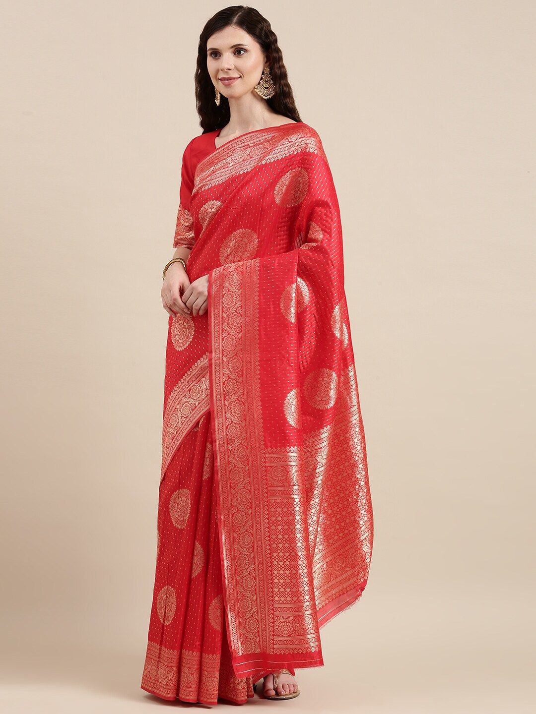 VAIRAGEE Woven Design Zari detailed Banarasi Saree, Red