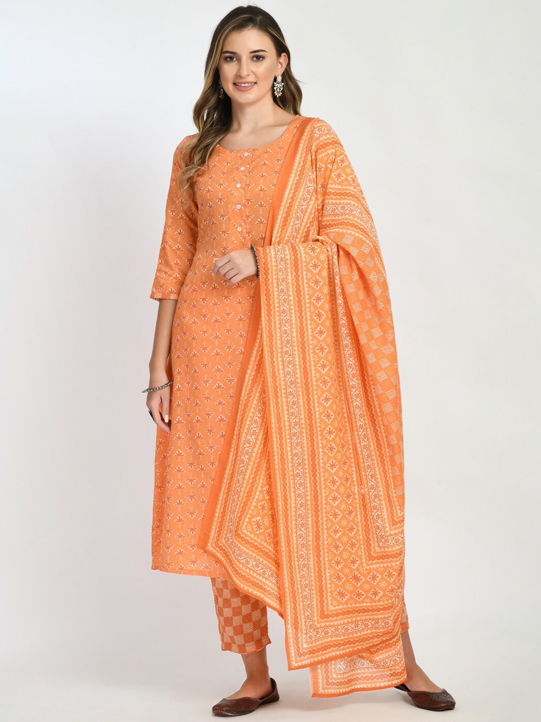 KALINI Ethnic Motifs Printed Pure Cotton Anarkali Kurta With Trousers & Dupatta, Orange
KALINI Ethnic Motifs Printed Pure Cotton Anarkali Kurta With Trousers & Dupatta, Orange