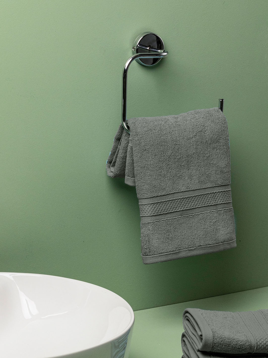 HOMEMONDE Grey 2-Pcs 500 GSM Pure Cotton Hand Towels