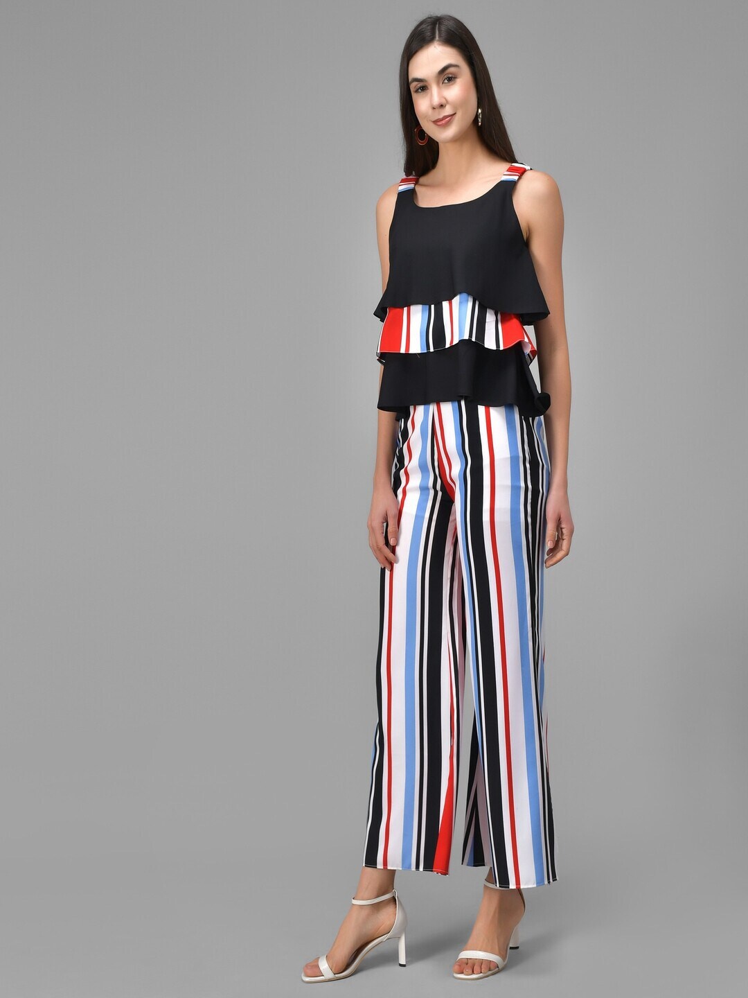 Kannan Women Striped Top with Palazzos, Red