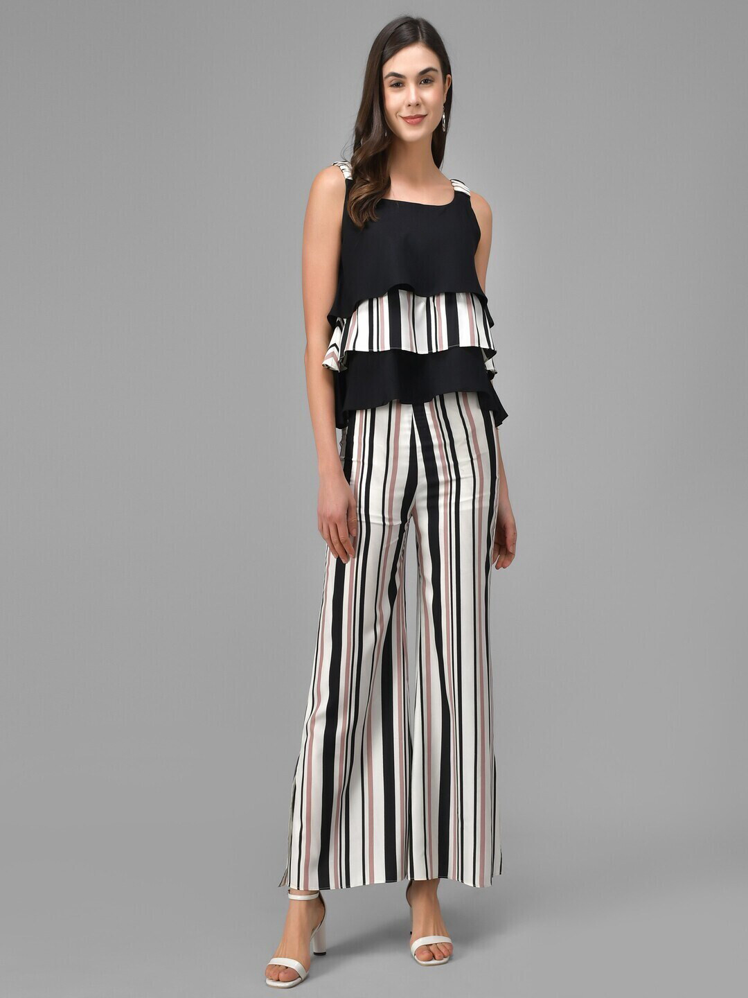 Kannan Women Striped Top with Palazzos, Black
Kannan Women Striped Top with Palazzos, Black