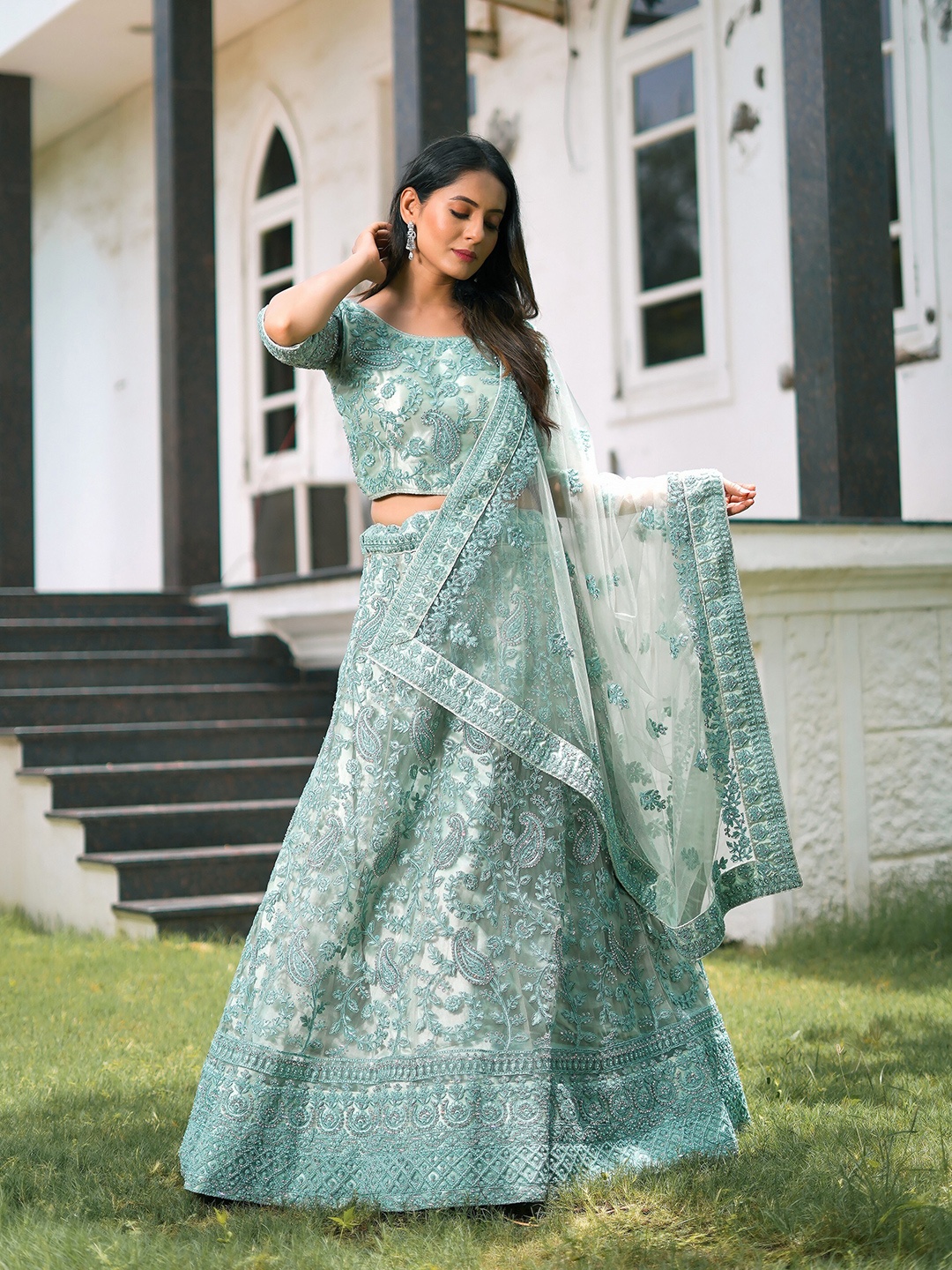 ASPORA Embroidered Beads and Stones Semi-Stitched Lehenga & Unstitched Blouse With, Green
ASPORA Embroidered Beads and Stones Semi-Stitched Lehenga & Unstitched Blouse With, Green