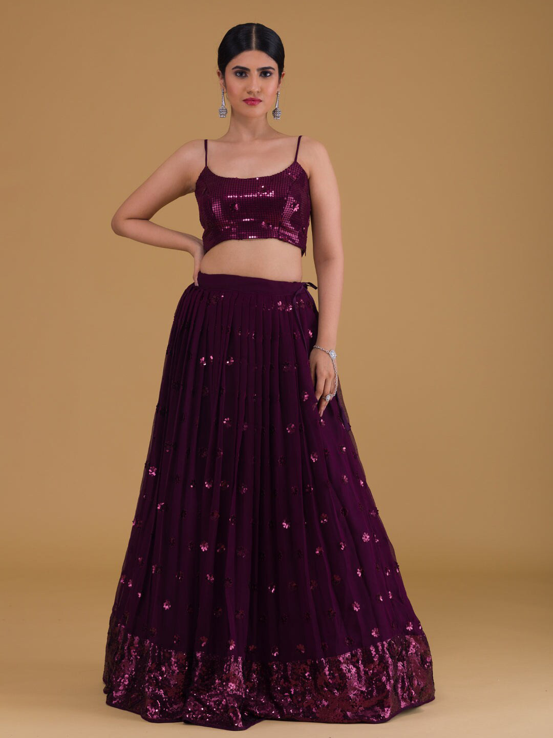 VAANI CREATION Sequin Embellished Semi-Stitched Lehenga & Unstitched Blouse With Dupatta, Purple
VAANI CREATION Sequin Embellished Semi-Stitched Lehenga & Unstitched Blouse With Dupatta, Purple