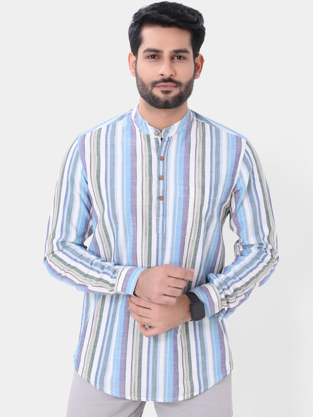 VASTRADO Striped Cotton Casual Shirt, Blue
