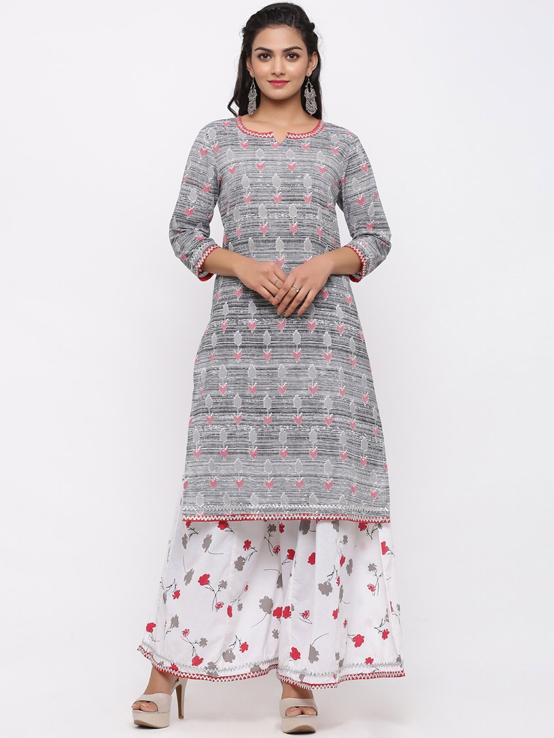 FABRIC FITOOR Notch Neck Ethnic Motifs Printed Pure Cotton Straight Kurta With Palazzos, Black
FABRIC FITOOR Notch Neck Ethnic Motifs Printed Pure Cotton Straight Kurta With Palazzos, Black