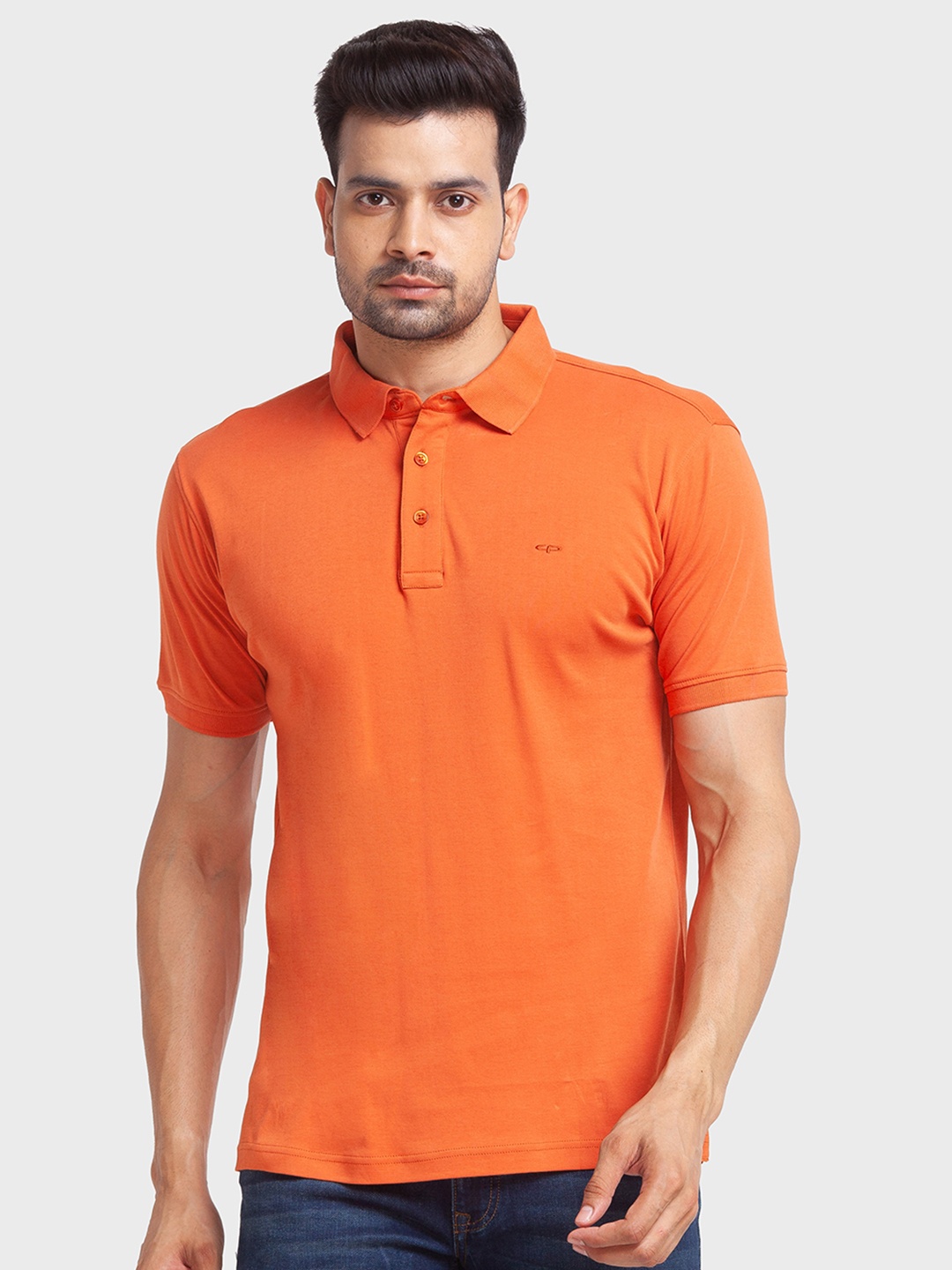 ColorPlus Men Polo Collar Cotton T-shirt, Orange