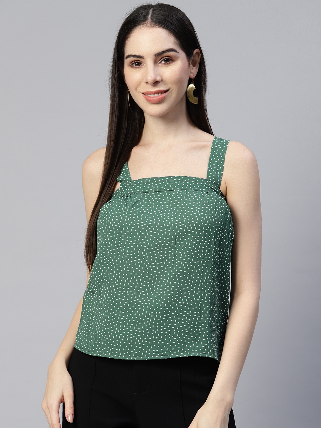 Ayaany Print Styled Back Top, Green