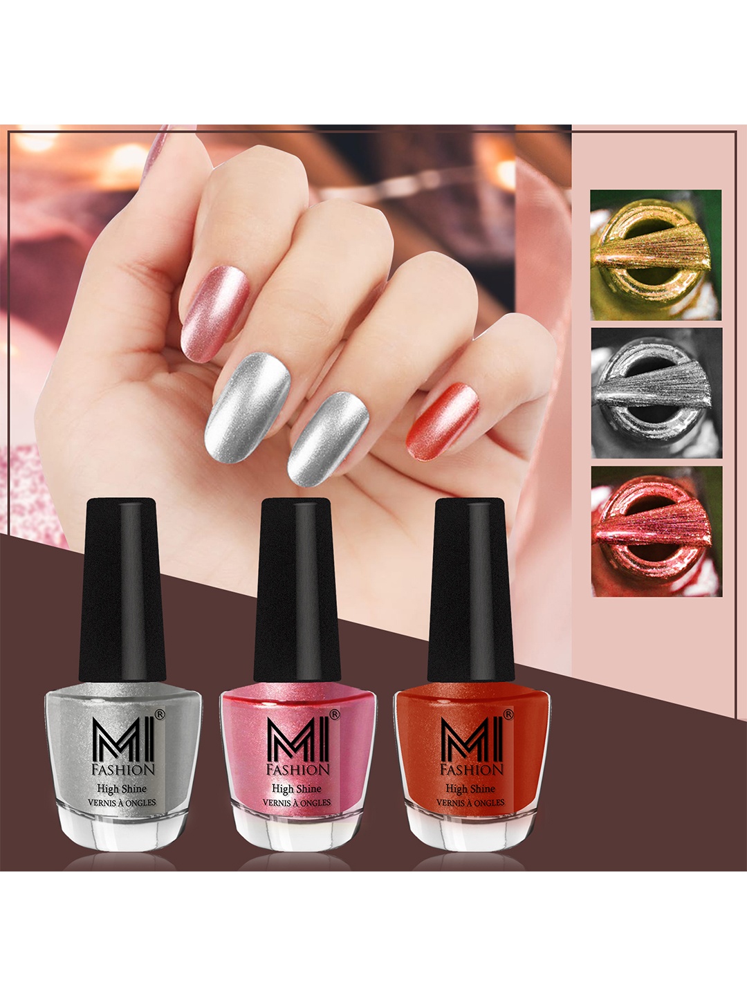 MI FASHION Set of 3 Vernis A Ongles High Shine Long Lasting Shimmer Nail Paint - 12ml each, Pink
MI FASHION Set of 3 Vernis A Ongles High Shine Long Lasting Shimmer Nail Paint - 12ml each, Pink