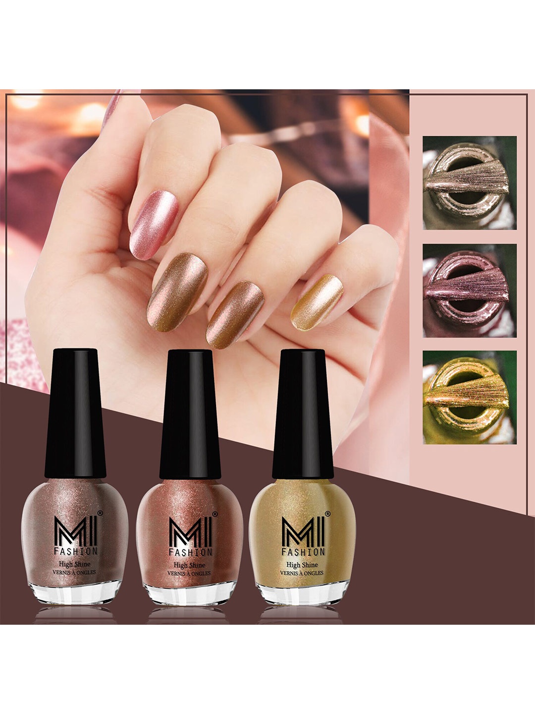 MI FASHION Set Of 3 High Shine Long Lasting Shimmer Nail Paint - 12ml Each, Brown
MI FASHION Set Of 3 High Shine Long Lasting Shimmer Nail Paint - 12ml Each, Brown